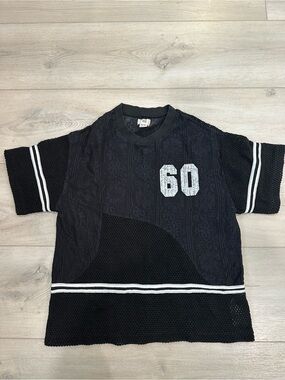BDG Black Short Sleeve Mesh Knit Tee with White '60' Appliqué